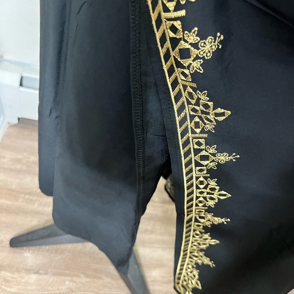 Elegant Black Gold Embroidered Kaftan Cover Up Maxi Dress - Picture 12 of 13